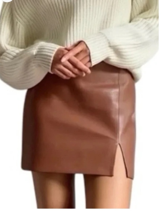 Aritzia Dresses & Skirts - Aritzia Wilfred Faux Leather Vegan Brown Mini Skirt Size 4